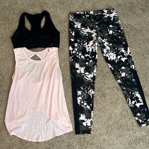 GUC L Ellie 3 piece workout set pink camo with mesh, bra tank and leggings